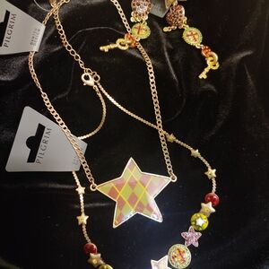 Pilgrim Gold-Tone Star Pendant Necklace with Colorful Beads